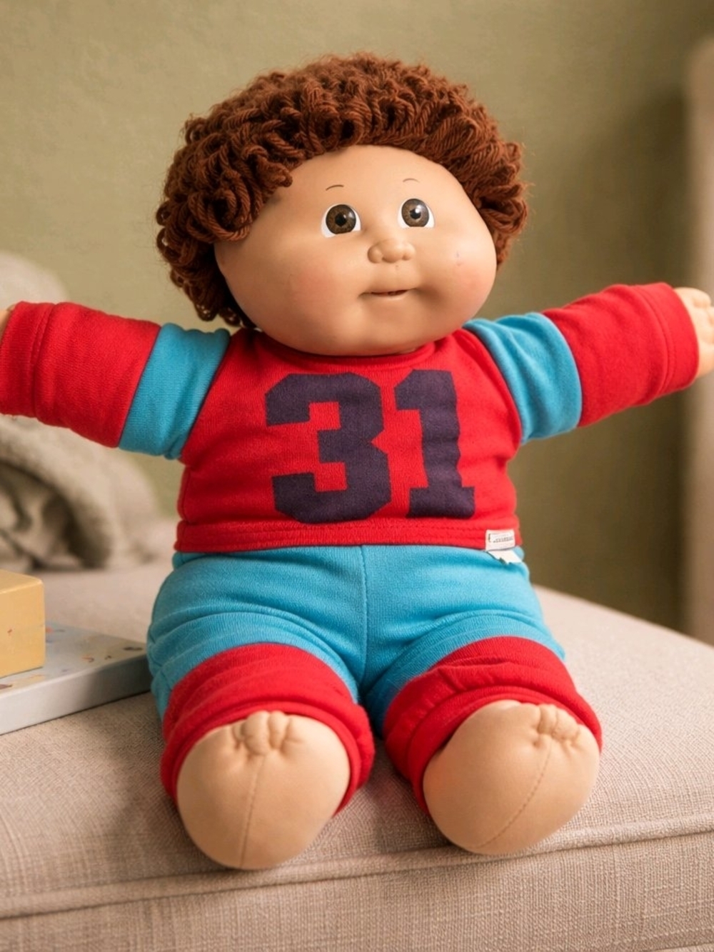 Vintage 1982 Cabbage Patch Boy Doll Original Sweatsuit Auburn Hair 31 Football